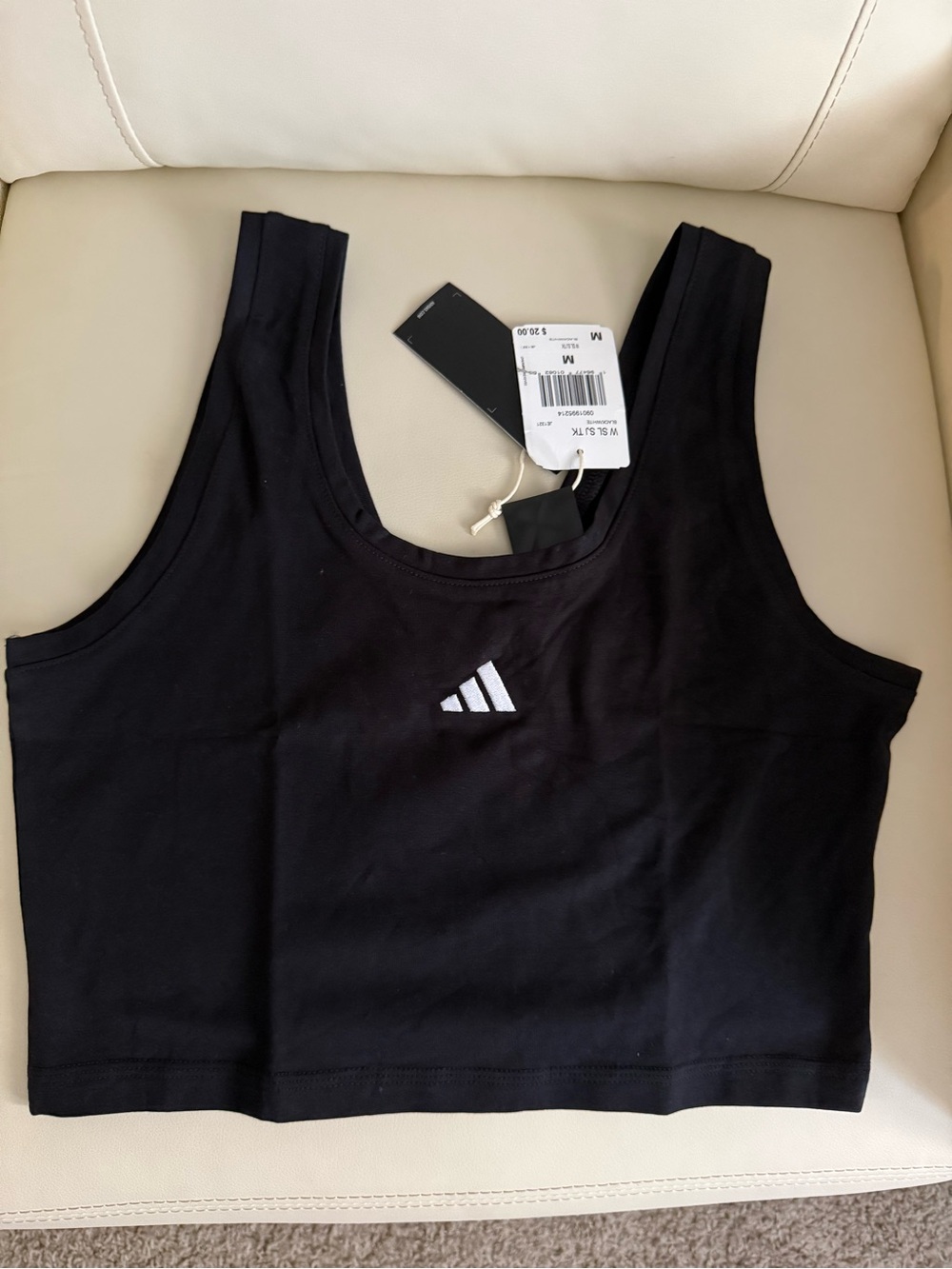 adidas Black Cropped Athletic Tank with White Logo